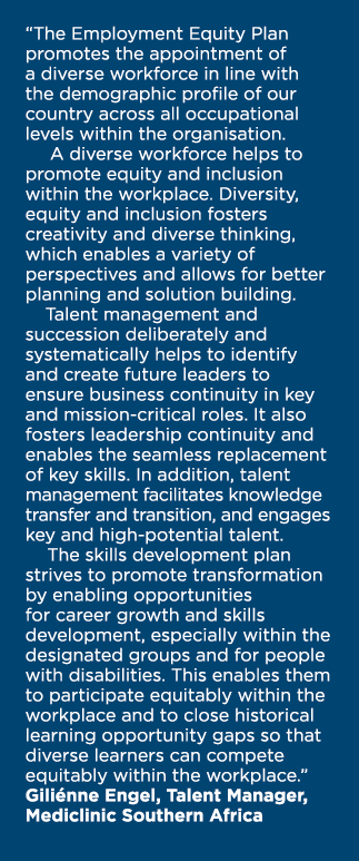  The Employment Equity Plan promotes the appointment of a diverse workforce in line with the demographic profile of o   