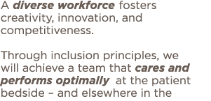 A diverse workforce fosters creativity, innovation, and competitiveness  Through inclusion principles, we will achiev   