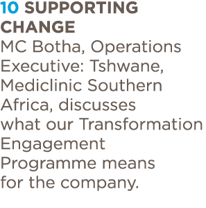 10 Supporting change MC Botha, Operations Executive: Tshwane, Mediclinic Southern Africa, discusses what our Transfor   
