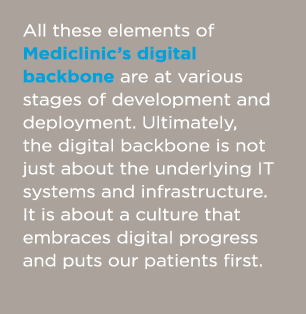 All these elements of Mediclinic s digital backbone are at various stages of development and deployment  Ultimately,    