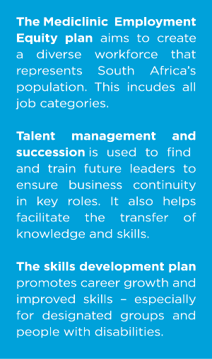 The Mediclinic Employment Equity plan aims to create a diverse workforce that represents South Africa s population  T   