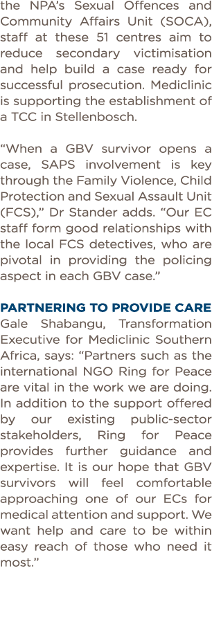the NPA s Sexual Offences and Community Affairs Unit (SOCA), staff at these 51 centres aim to reduce secondary victim   